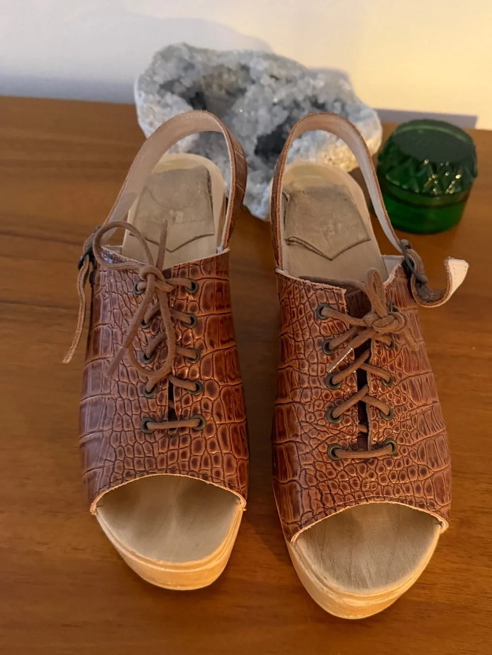 Rachel Comey Brown Croc-Embossed Leather Platform Sandals